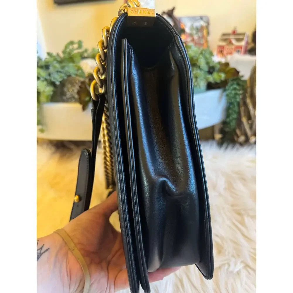 Authentic Large Chanel Boy Bag - Black with Gold Hardware